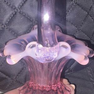 Vintage Fenton RARE Glass Basket Mini Pink Champagne Opalescent ruffle rim